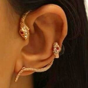 GOLD DIAMOND SNAKE EAR CRAWLER AND STUD EARRINGS